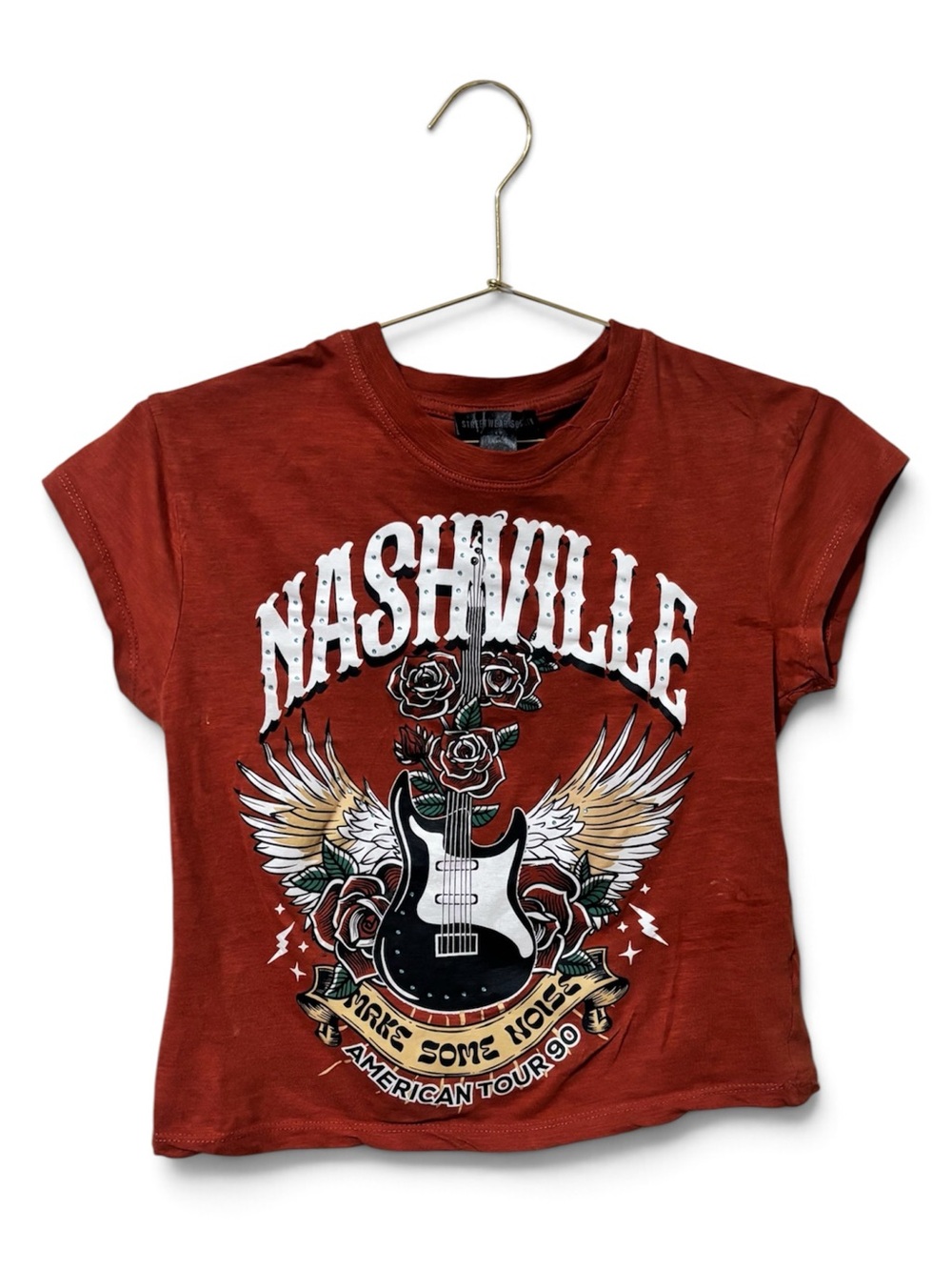 Nashville Guitar Graphic Crop Tee Rust Orange Size S